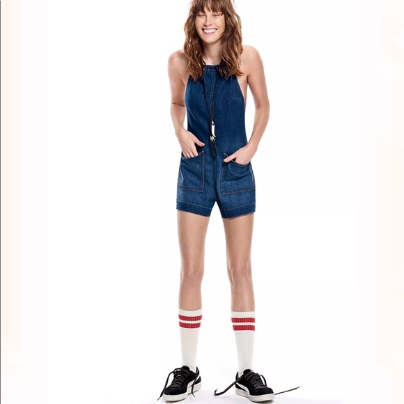 Free People blue denim halter romper overalls - Picture 13 of 16